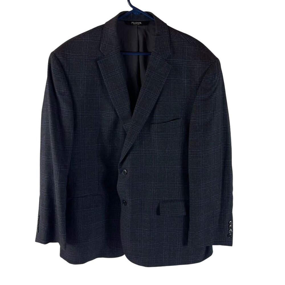 Jos A Bank Traveler Wool Blazer Jacket Mens 48 R Gray Checks Sport Coat Tailored